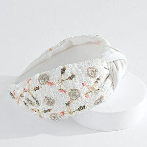 Rhinestone Sparkle White Golf Players Gift Beaded Sequin Boho Knot Headband NEW
